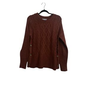 Marled Reunited Cable Knit Tunic Sweater Size S Large Buttons on Sides Orange